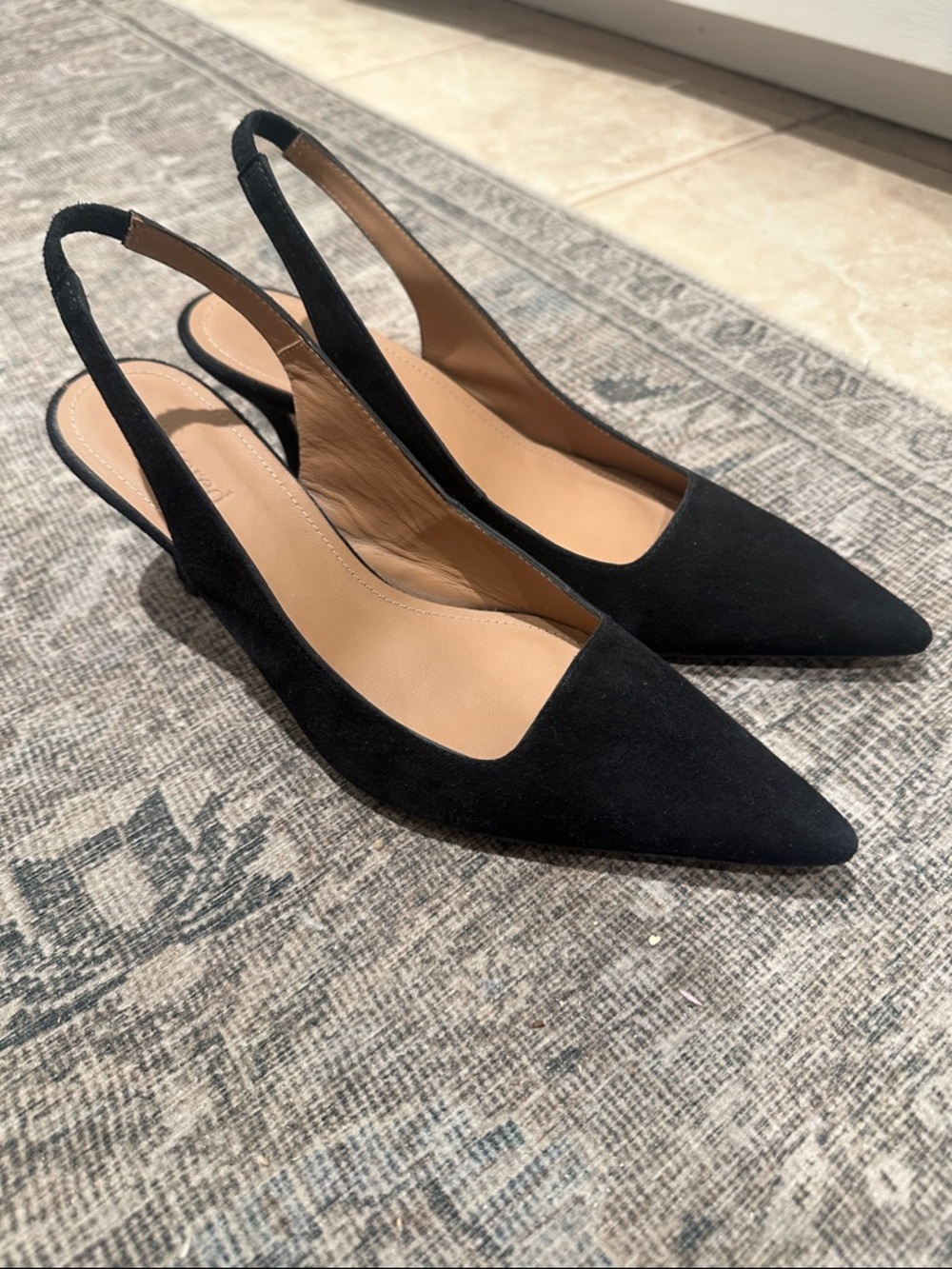Flattered Black Pointed Slingback Heels